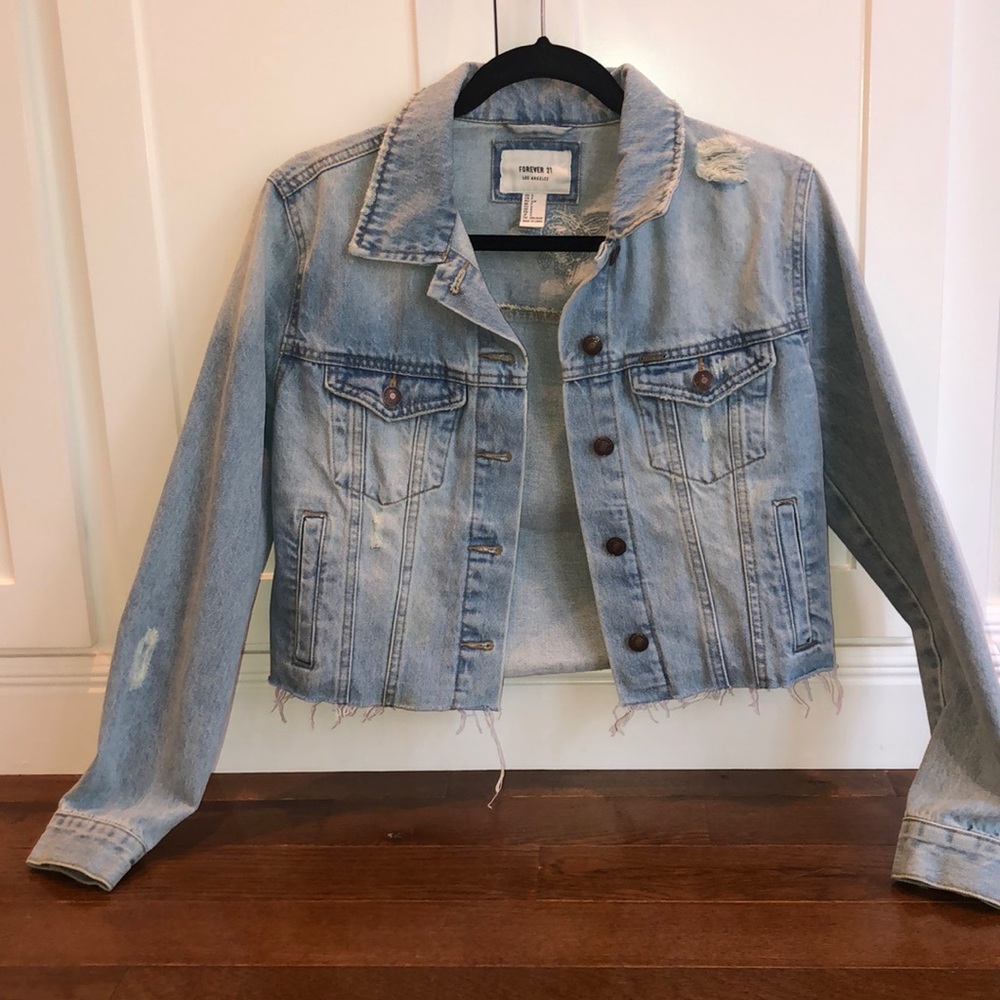 jean jacket w/ pastel sparkly flowers on the back